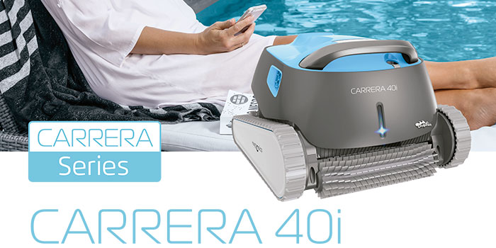 The Dolphin Carrera 40i pool cleaner provides reliable, convenient and cost-effective pool cleaning. Its reliable filtration method in all pool conditions and active brushing on every surface optimise pool hygiene.