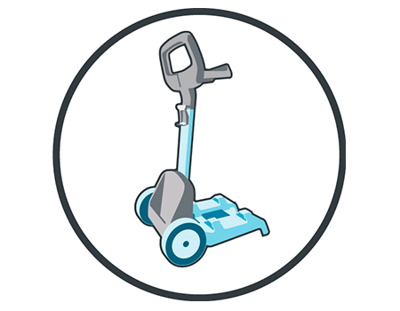 The cleaner comes with a trolley for easy storage as it has a base for leaving the robot, a holder for the power supply and a hook for winding up the cable.