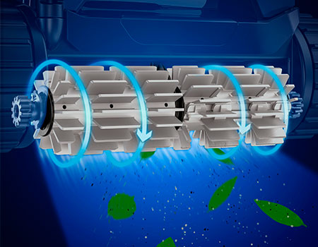 Helical brush for more effective cleaning of pool debris.